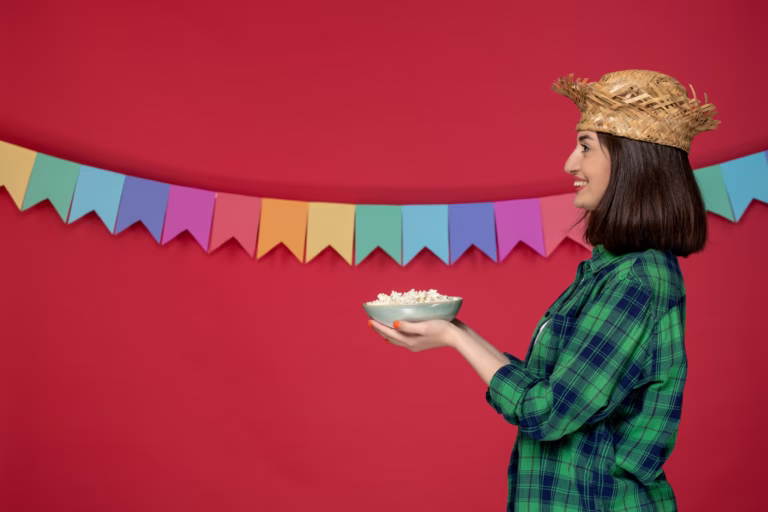 Gadis berbagi makanan di Festa Junina, Brasil